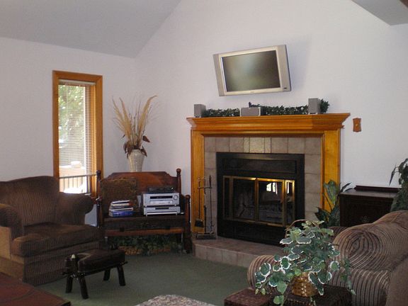 living room with cathedral ceiling