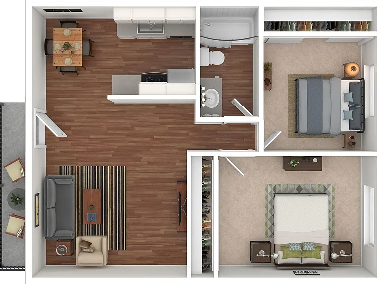 2 BD / 1 BA 800 SF