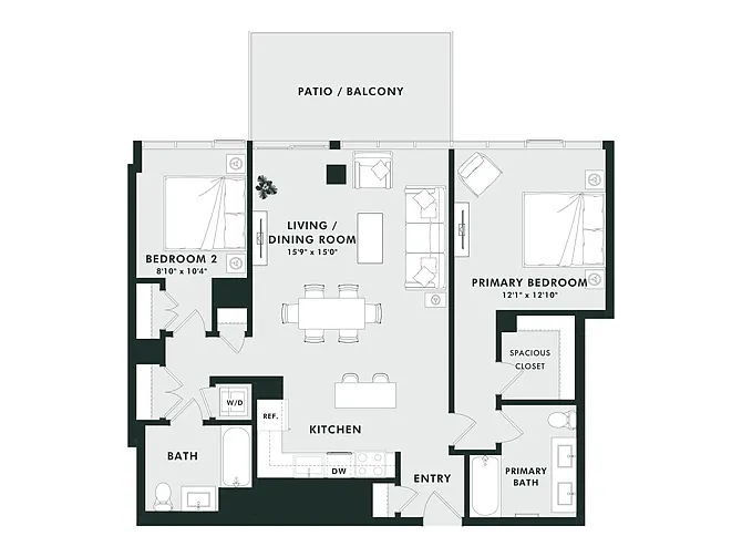 Floor plan D1 | 2 Bed | 2 Bath
