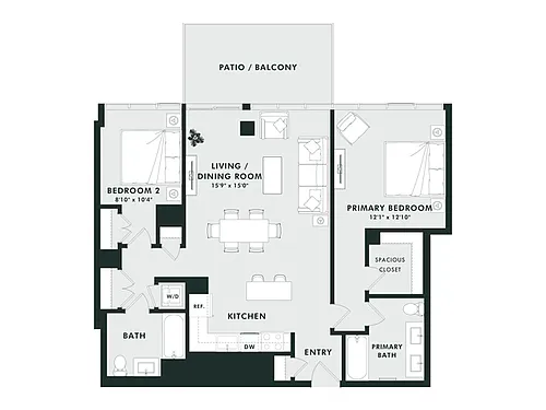 Floor plan D1 | 2 Bed | 2 Bath