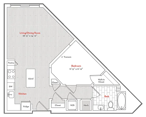 Floor plan 1 Bed 1 Bath-D