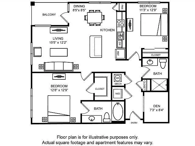 Floor plan Madison - Two Bedroom w-Office