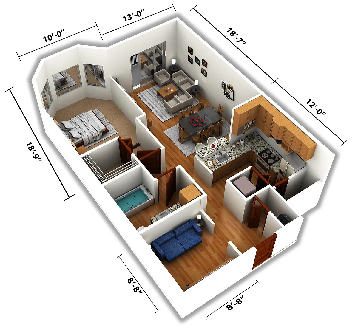 Floor plan 1 Bedroom 1Ba Den
