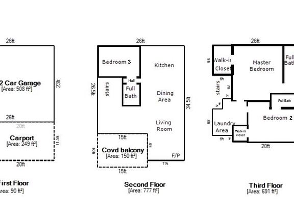 Three level unit floorplan