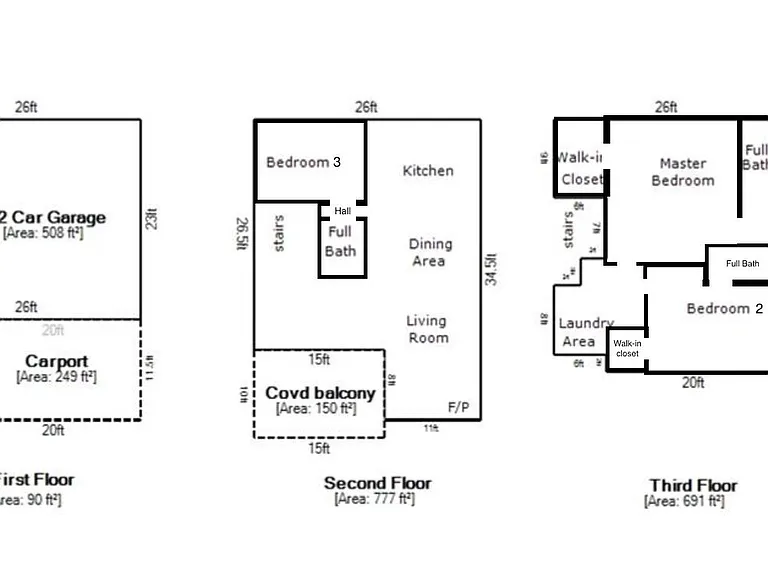 Three level unit floorplan