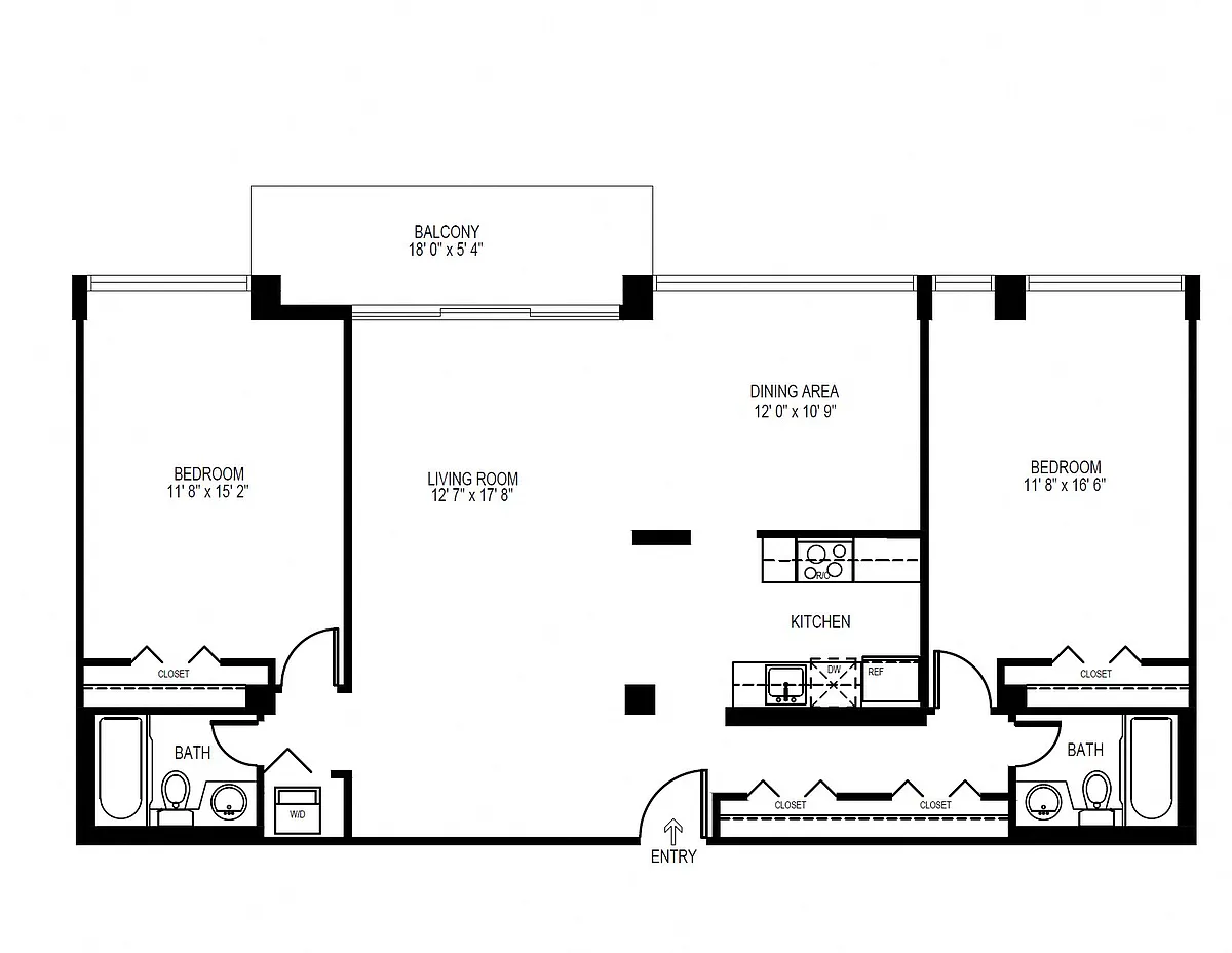 Floor plan 2 Bedroom, 2 Bath 1176 SF 22A