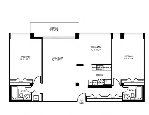 Floor plan 2 Bedroom, 2 Bath 1176 SF 22A