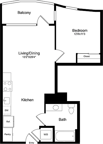 Floor plan 1B - Curved with Balcony