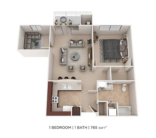 Floor plan One Bedroom- 765 sqft