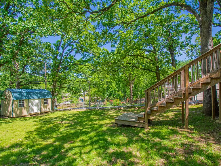 Back yard, deck and storage shed