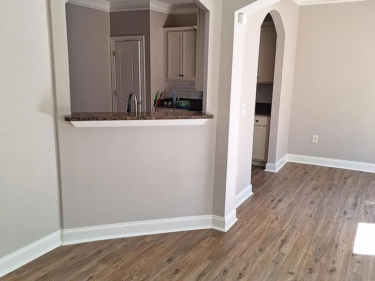 Family room looking into kitchen