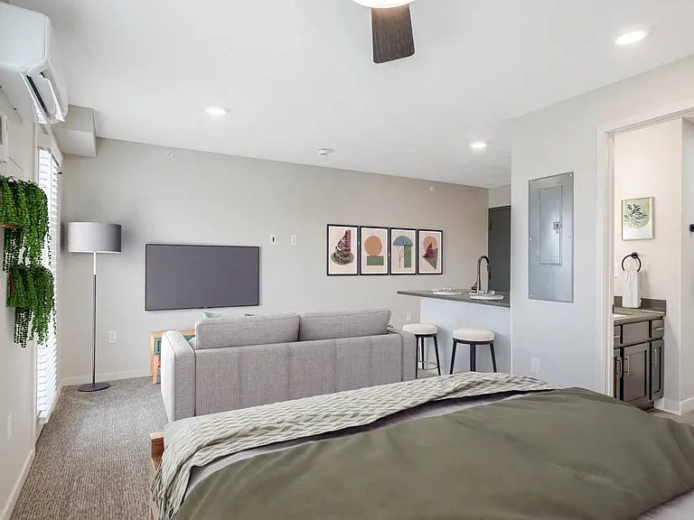 Our Hummingbird studio can easily be arranged with separate spaces for living and sleeping.