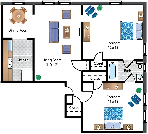 Floor plan 2 Bedroom 1 Bath 08 Tier