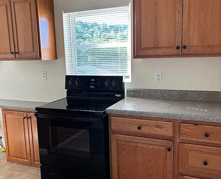 Kitchen, showing new knobs on cabinets