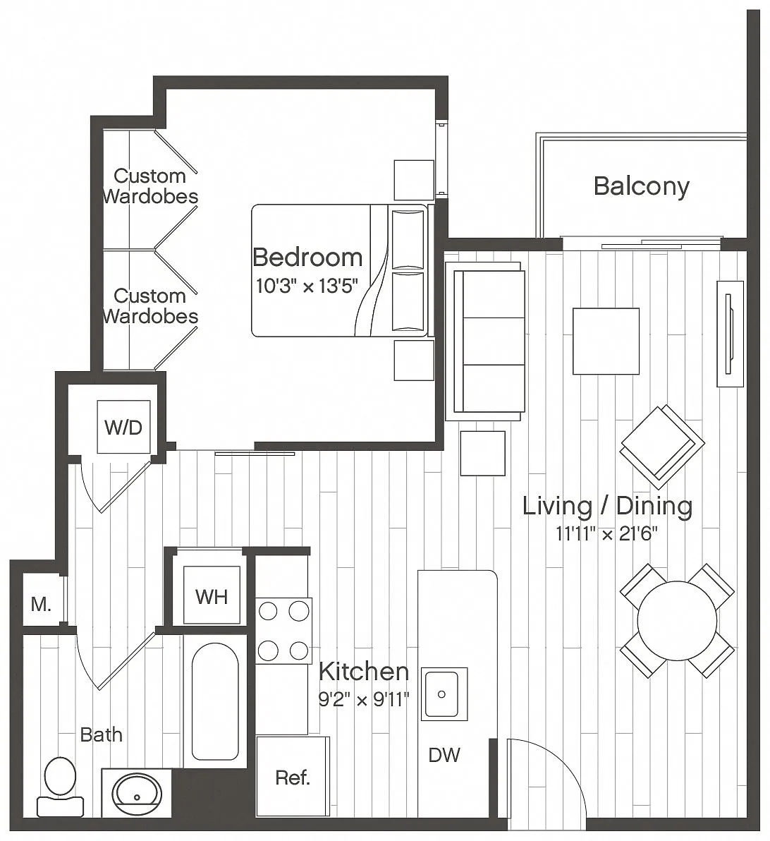 Floor plan 1 Bed/1 Bath-A1.1