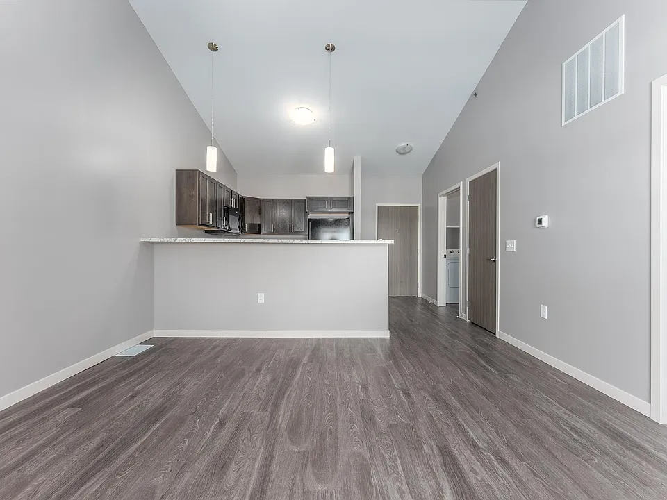 The Amherst (1 bed/1 bath) Living Room and Kitchen