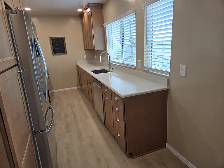 Spacious kitchen with lots of cabinet space and ocean views.