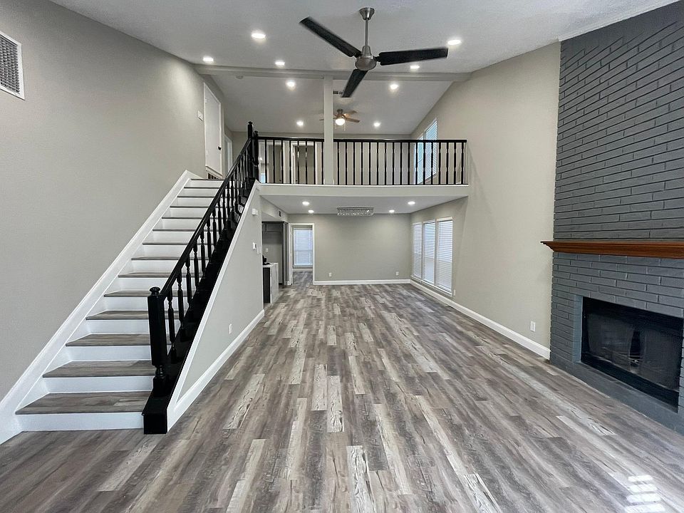 Open living area extending into the dining and kitchen