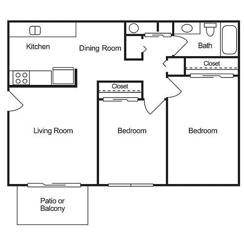 Floor plan 2 Bedroom 1 Bathroom