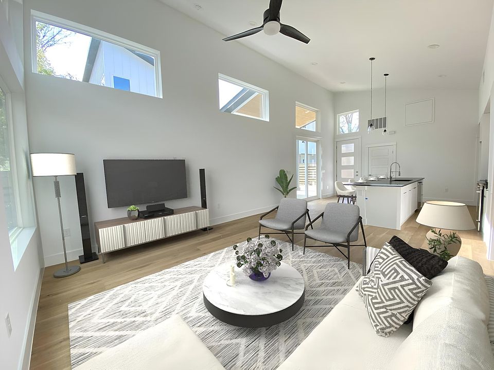 High ceilings, clerestory windows for natural light. Virtually staged