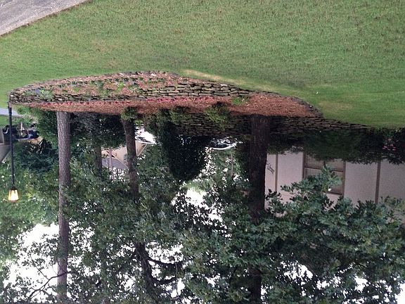 exterior with landscaping.