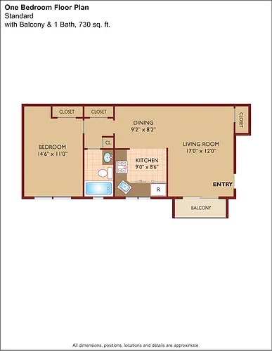 Floor plan $2.29/sq.ft. - One Bedroom Standard w/Balcony