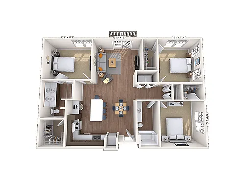 Floor plan Traditional 3x2 1347-1374 SF