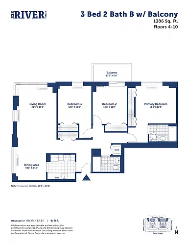 Floor plan 3 Bed 2 Bath B with Balcony