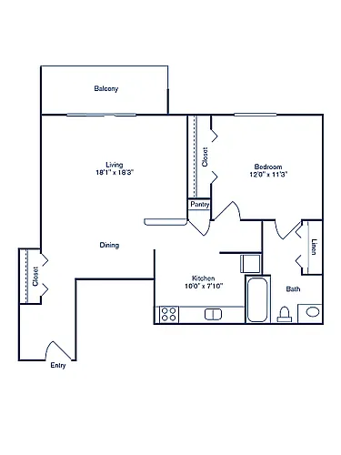 Floor plan Phase II, C, 1 Bedroom, 1 Bath