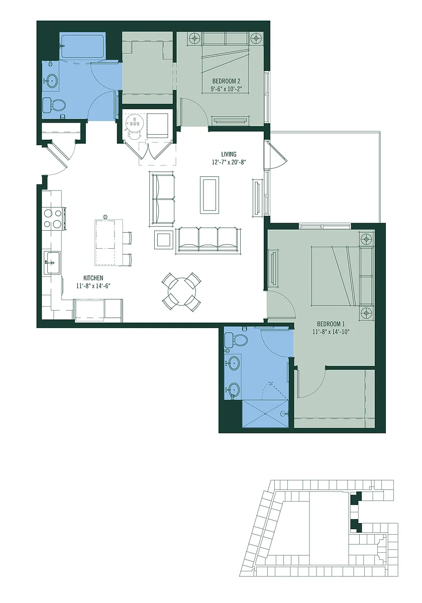 Floor plan 2 Bed/2 Bath-B4