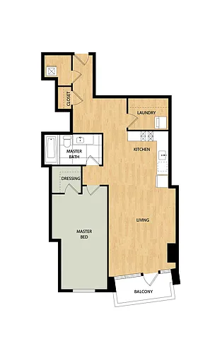 Floor plan Tower 1 Bed/1 Bath-Cedar