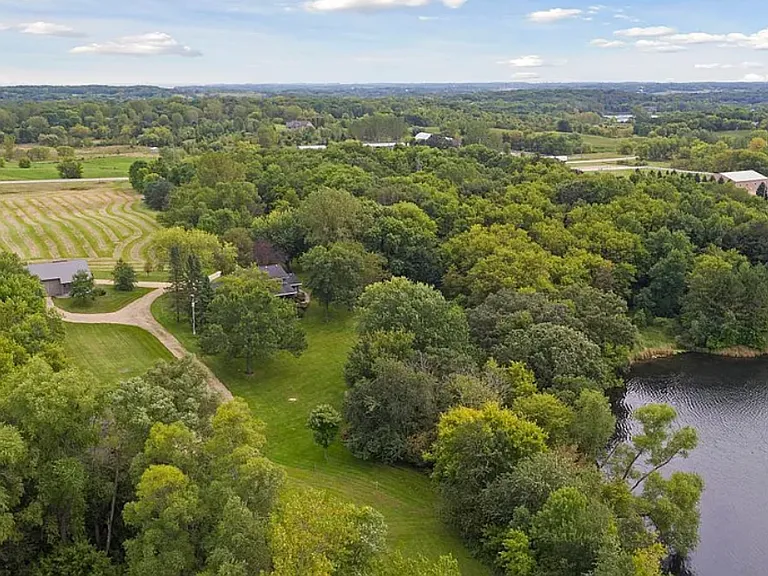 Aerial view from house to Sweet Briar Lake