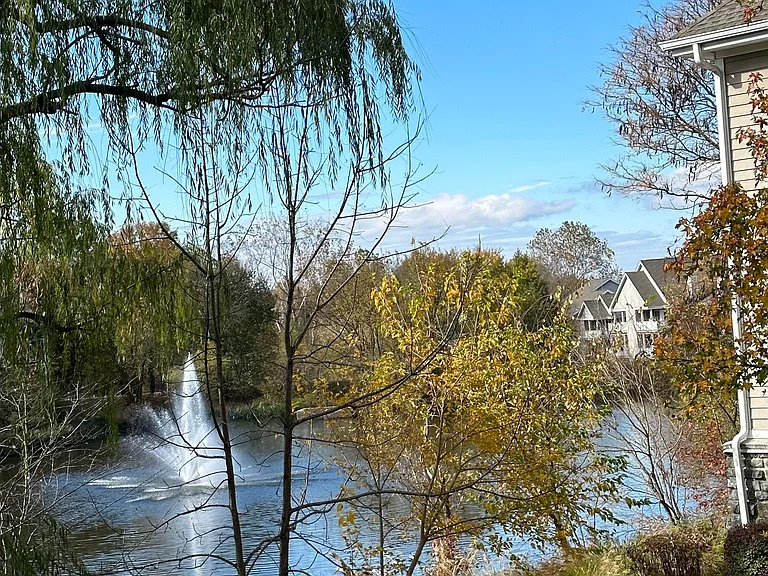 View of the pond with fountain from the club's swimming pool