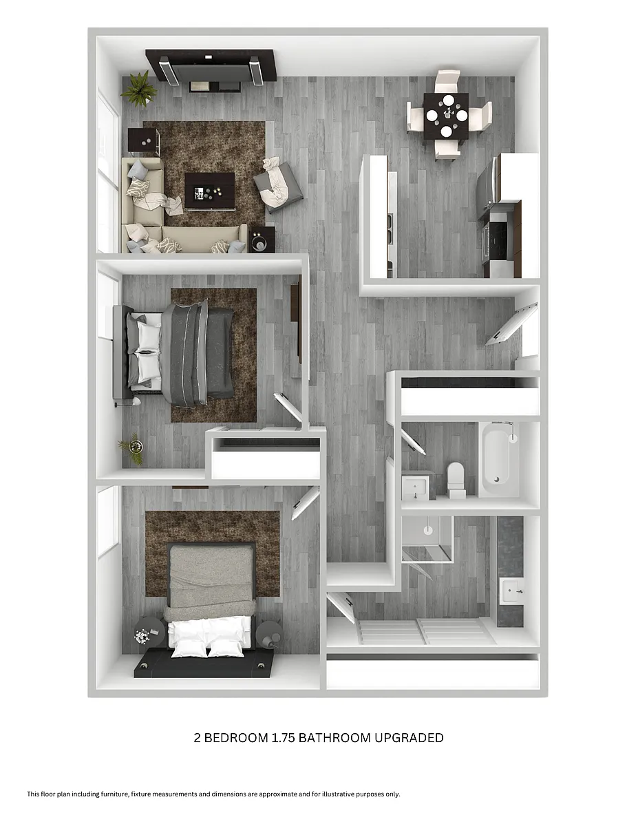 Floor plan 2 Bedroom 1.75 Bathroom - Upgraded