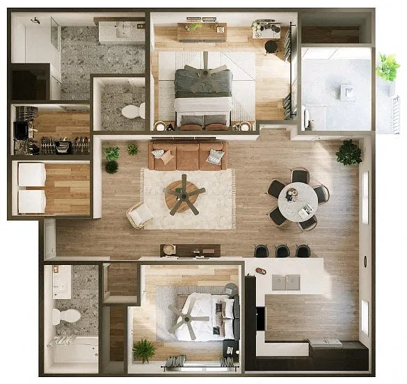 Floor plan Two Bedroom Two Bath