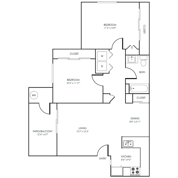 Floor plan 2 Bedroom 1 Bathroom