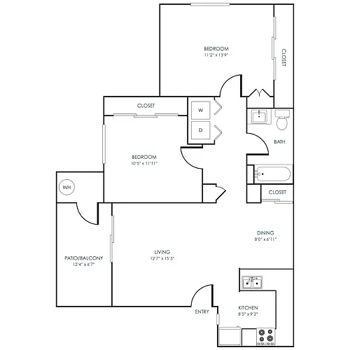 Floor plan 2 Bedroom 1 Bathroom