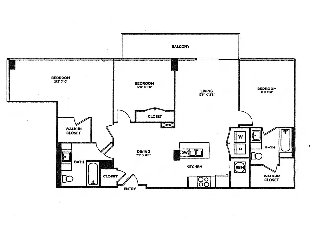 Floor plan Three Bedroom Two Bath (1323 SF)