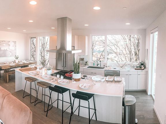 Top level kitchen, living, dining