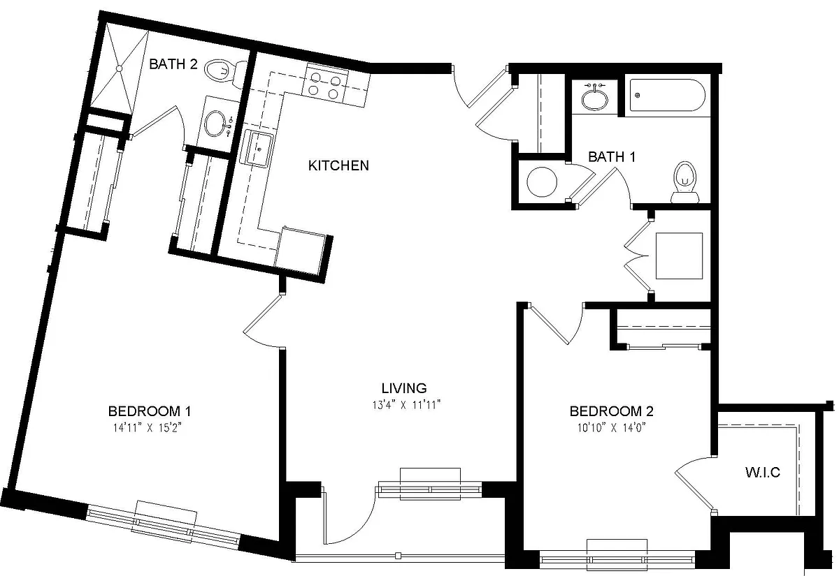 Floor plan 01-AA Two Bedroom Two Bath