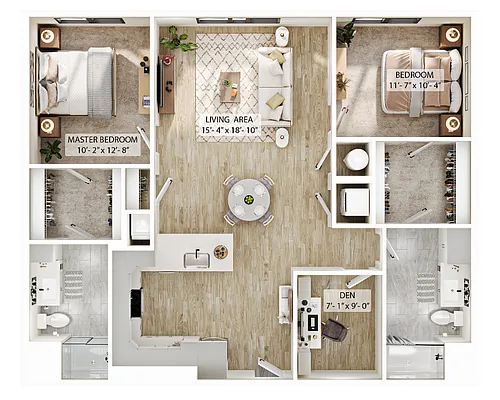 Floor plan 2 Bed/2 Bath Den-B1D