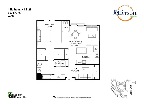 Floor plan A-08 One Bedroom w/Den
