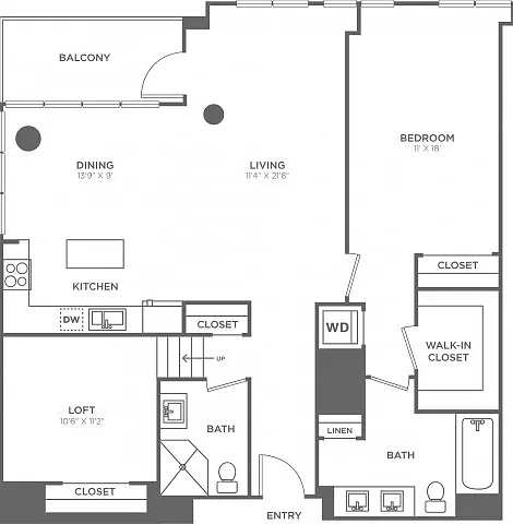 One Bedroom Two Bath w/Loft (1270 SF) One Bedroom Two Bath w/Loft (1270 SF)