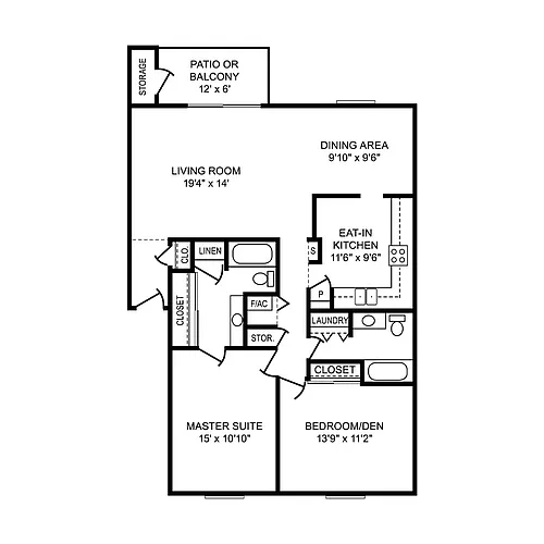 Floor plan 2Bd/2Ba Dn W/D