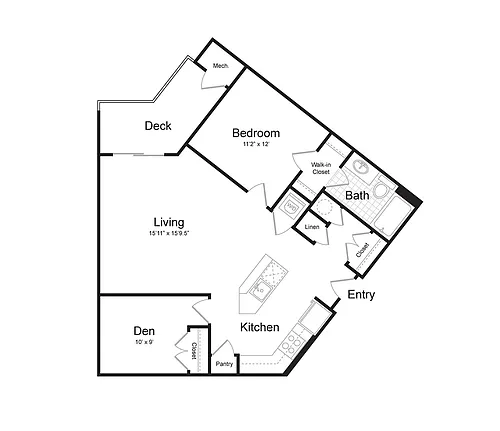 Floor plan 1-Bedroom 1-Bathroom | 929 sqft