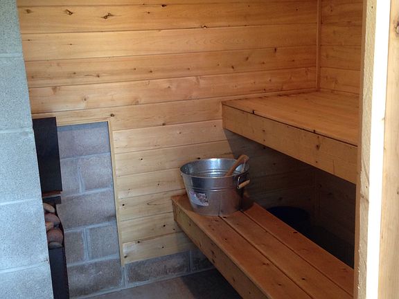 Outside sauna by pool