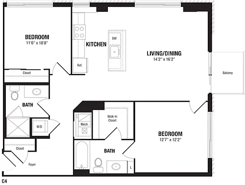 Floor plan 2 Bedroom, 2 Bath 1079 SF C4