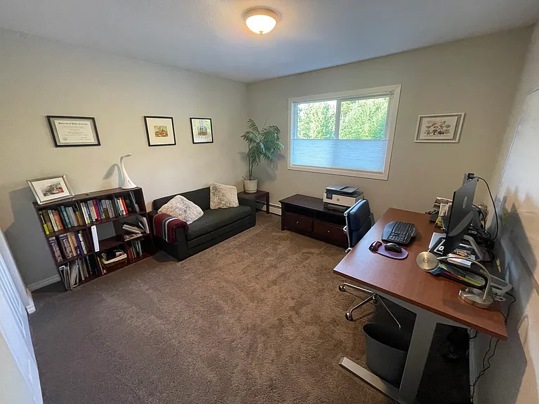 Bedroom (upstairs). No photos taken of 3rd upstairs bedroom/office, but it's smaller than this one.