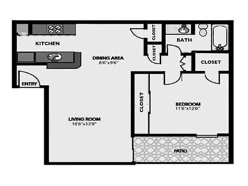 Floor plan 'C-2' - Large 1br/1ba