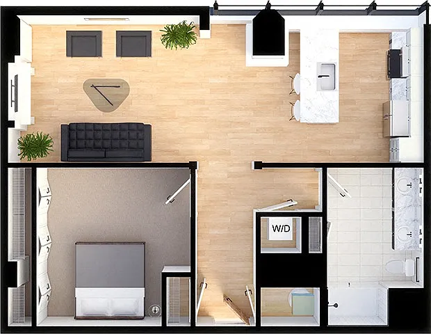 Floor plan Suite Style D1 - 1 Bedroom 1 Bath